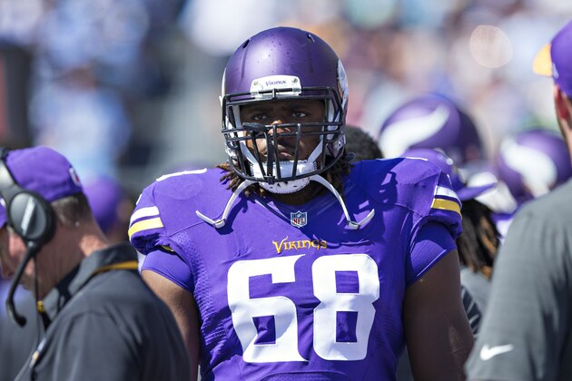 NASHVILLE, TN - SEPTEMBER 11:  T.J. Clemmings #68 of the Minnesota Vikings on the sidelines during a game against the Tennessee Titans at Nissan Stadium on September 11, 2016 in Nashville, Tennessee.  The Vikings defeated the Titans 25-16.  (Photo by Wesley Hitt/Getty Images)