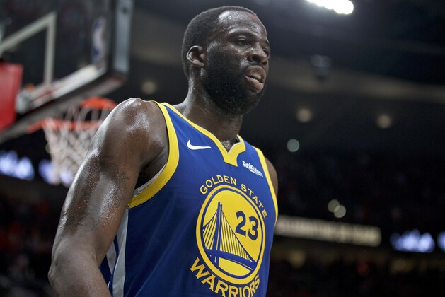 Golden State Warriors forward Draymond Green during the first half of Game 3 of the NBA basketball playoffs Western Conference finals against the Portland Trail Blazers Saturday, May 18, 2019, in Portland, Ore. (AP Photo/Craig Mitchelldyer)
