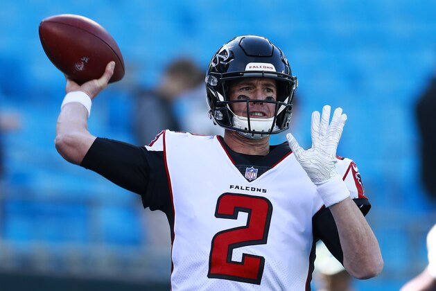 Atlanta Falcons' Matt Ryan warms up before an NFL football game against the Carolina Panthers in Charlotte, N.C., Sunday, Dec. 23, 2018. (AP Photo/Jason E. Miczek)