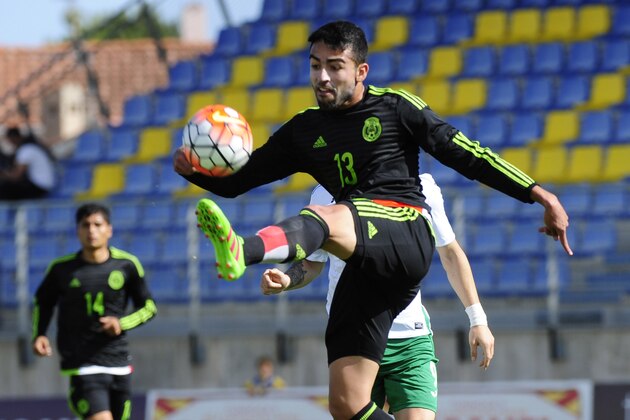 Mexican player Garcia Sancho kicks the ball during the Under 21 International Football championship match between Bulgaria and Mexico at the Perruc stadium in Hyeres, southern France on May 24, 2016, as part of the Toulon Hopefuls' Tournament. / AFP / Franck PENNANT        (Photo credit should read FRANCK PENNANT/AFP/Getty Images)