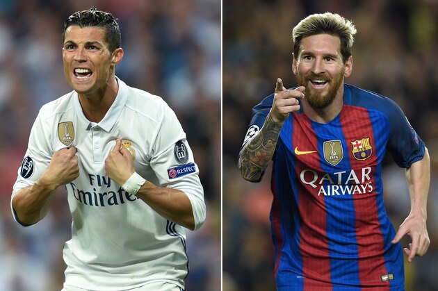 A combination of images shows (L-R) Real Madrid's Portuguese forward Cristiano Ronaldo and Barcelona's Argentinian forward Lionel Messi.
Cristiano Ronaldo looks set to match his great rival Lionel Messi on December 07, 2017 by claiming a fifth Ballon d'Or as recognition for leading Real Madrid to a La Liga and Champions League double last season. / AFP PHOTO / Lluis GENE        (Photo credit should read LLUIS GENE/AFP/Getty Images)