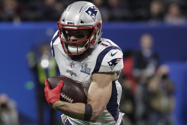 New England Patriots' Julian Edelman (11) runs during the first half of the NFL Super Bowl 53 football game against the Los Angeles Rams, Sunday, Feb. 3, 2019, in Atlanta. (AP Photo/Patrick Semansky)