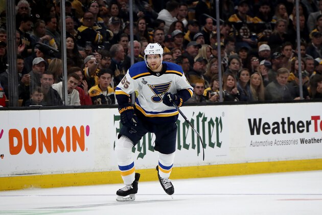 BOSTON, MASSACHUSETTS - MAY 29: Colton Parayko #55 of the St. Louis Blues in action against the Boston Bruins in Game Two of the 2019 NHL Stanley Cup Final at TD Garden on May 29, 2019 in Boston, Massachusetts. (Photo by Bruce Bennett/Getty Images)