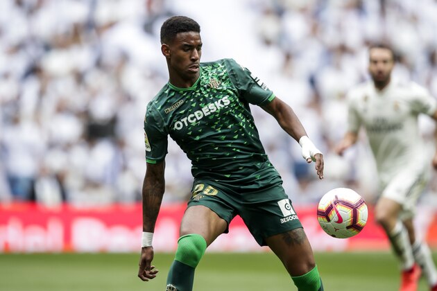 MADRID, SPAIN - MAY 19: Junior Firpo of Real Betis during the La Liga Santander  match between Real Madrid v Real Betis Sevilla at the Santiago Bernabeu on May 19, 2019 in Madrid Spain (Photo by David S. Bustamante/Soccrates/Getty Images)