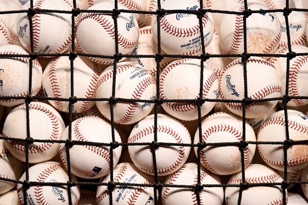 PHOENIX, ARIZONA - JUNE 01: Baseballs sit in a basket during batting practice prior to a game between the Arizona Diamondbacks and the New York Mets at Chase Field on June 01, 2019 in Phoenix, Arizona. (Photo by Norm Hall/Getty Images)