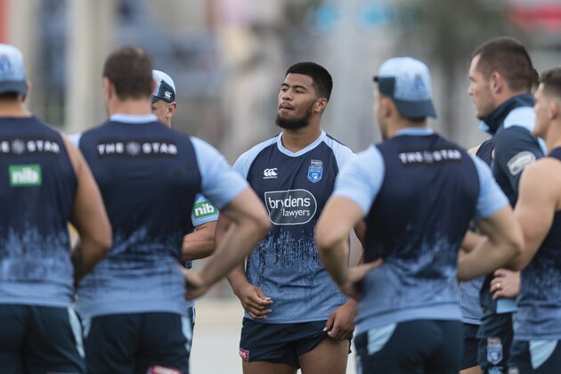 SYDNEY, AUSTRALIA - JUNE 02: Payne Haas during a New South Wales Blues State of Origin training session at NSWRL Centre of Excellence Field on June 02, 2019 in Sydney, Australia. (Photo by Brook Mitchell/Getty Images)
