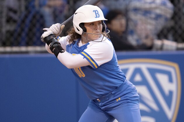 UCLA's Rachel Garcia during an NCAA softball game against Ole Miss on Saturday Feb.16, 2019 in Los Angeles. (AP Photo/Kyusung Gong)