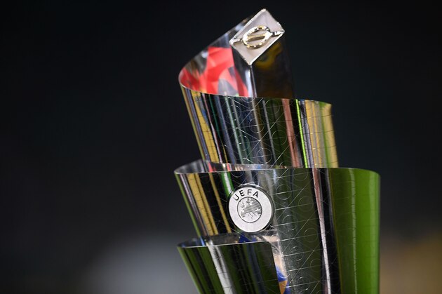 The UEFA Nations League trophy is pictured prior to the UEFA Nations League group 3 football match Italy vs Portugal at the San Siro Stadium in Milan on November 17, 2018. (Photo by Marco BERTORELLO / AFP)        (Photo credit should read MARCO BERTORELLO/AFP/Getty Images)