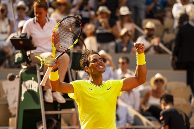 PARIS, FRANCE - JUNE 02: Rafael Nadal of Spain celebrates his victory over Juan Ignacio Londero of Argentina in the third round of the men's singles during Day 8 of the 2019 French Open at Roland Garros on June 02, 2019 in Paris, France. (Photo by TPN/Getty Images)