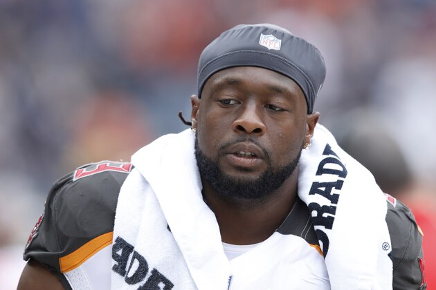 CHICAGO, IL - SEPTEMBER 30: Gerald McCoy #93 of the Tampa Bay Buccaneers looks on during the game against the Chicago Bears at Soldier Field on September 30, 2018 in Chicago, Illinois. The Bears won 48-10. (Photo by Joe Robbins/Getty Images)