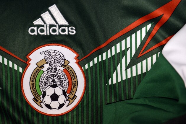 A photo taken on April 3, 2014 in Paris, shows a partial view of the new jersey of Mexico's national football team. AFP PHOTO / FRANCK FIFE        (Photo credit should read FRANCK FIFE/AFP/Getty Images)