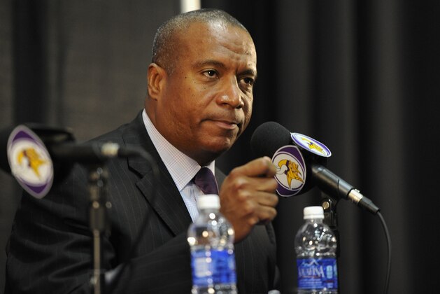 EDEN PRAIRIE, MN - SEPTEMBER 17: Vice President of Legal Affairs Kevin Warren of the Minnesota Vikings speaks to the media during a press conference on September 17, 2014 at Winter Park in Eden Prairie, Minnesota. The Vikings addressed their decision to put Adrian Peterson on the commissioner's exempt list until Peterson's child-abuse case has been resolved. (Photo by Hannah Foslien/Getty Images)