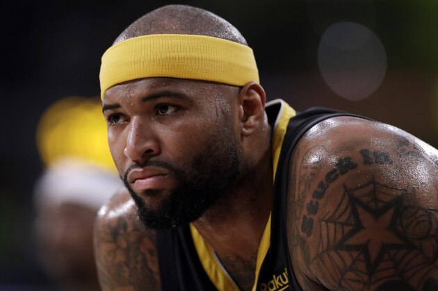 Golden State Warriors' DeMarcus Cousins during the first half of an NBA basketball game against the Los Angeles Lakers Thursday, April 4, 2019, in Los Angeles. (AP Photo/Marcio Jose Sanchez)
