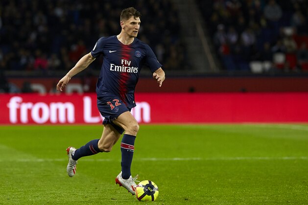 PARIS, FRANCE - MAY 18: Thomas Meunier of Paris Saint-Germain runs with the ball during the French Ligue 1 match between Paris Saint-Germain and Dijon FCO at Parc des Princes on May 18, 2019 in Paris, France. (Photo by Quality Sport Images/Getty Images)
