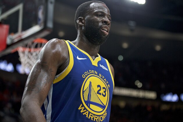 Golden State Warriors forward Draymond Green during the first half of Game 3 of the NBA basketball playoffs Western Conference finals against the Portland Trail Blazers Saturday, May 18, 2019, in Portland, Ore. (AP Photo/Craig Mitchelldyer)
