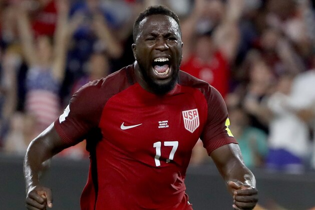 ORLANDO, FL - OCTOBER 06:  Jozy Altidore #17 of the United States reacts to a goal during the final round qualifying match against Panama for the 2018 FIFA World Cup at Orlando City Stadium on October 6, 2017 in Orlando, Florida.  (Photo by Sam Greenwood/Getty Images)