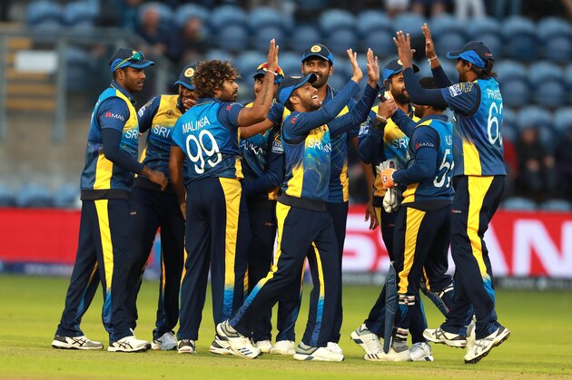 CARDIFF, WALES - JUNE 04:  Sri Lanka celebrate their victory during the Group Stage match of the ICC Cricket World Cup 2019 between Afghanistan and Sri Lanka at Cardiff Wales Stadium on June 04, 2019 in Cardiff, Wales. (Photo by David Rogers/Getty Images)