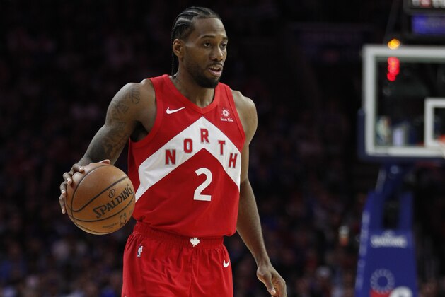 Toronto Raptors' Kawhi Leonard in action during the second half of Game 6 of a second-round NBA basketball playoff series against the Philadelphia 76ers, Thursday, May 9, 2019, in Philadelphia. 76ers won 112-101. (AP Photo/Chris Szagola) Toronto Raptors' Kawhi Leonard in action during the second half of Game 6 of a second-round NBA basketball playoff series against the Philadelphia 76ers, Thursday, May 9, 2019, in Philadelphia. 76ers won 112-101. (AP Photo/Chris Szagola)