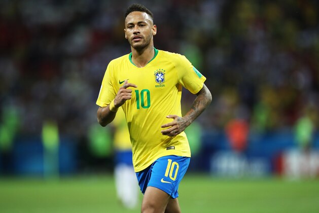 KAZAN, RUSSIA - JULY 06: Neymar of Brazil is seen during the 2018 FIFA World Cup Russia Quarter Final match between Winner Game 53 and Winner Game 54 at Kazan Arena on July 6, 2018 in Kazan, Russia. (Photo by Ian MacNicol/Getty Images)