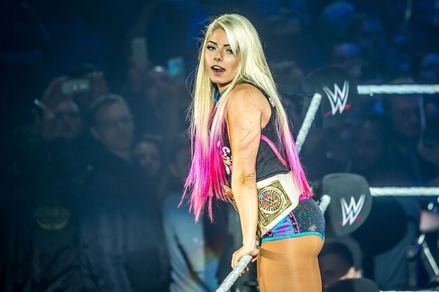 Alexa Bliss gestures in the ring during the WWE show at Zenith Arena on may 09, 2017 in Lille, France. / AFP PHOTO / PHILIPPE HUGUEN        (Photo credit should read PHILIPPE HUGUEN/AFP/Getty Images)