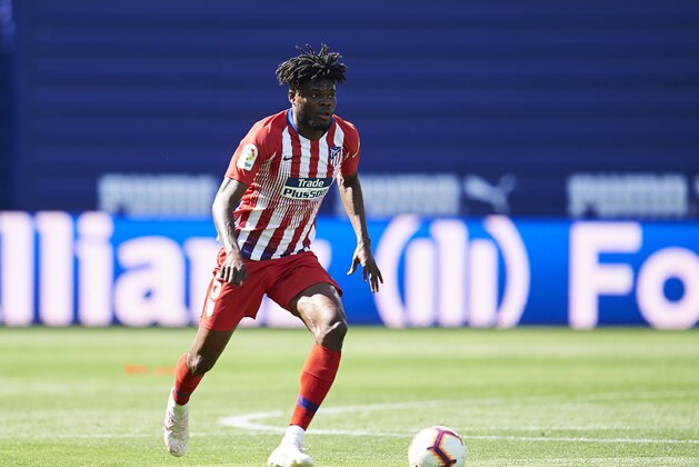 EIBAR, SPAIN - APRIL 20: Thomas Teye Partey of Atletico Madrid in action during the La Liga match between SD Eibar and  Club Atletico de Madrid at Ipurua Municipal Stadium on April 20, 2019 in Eibar, Spain. (Photo by Juan Manuel Serrano Arce/Getty Images)
