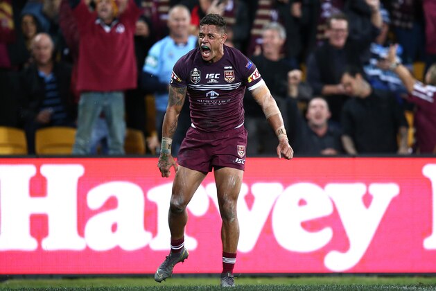 BRISBANE, AUSTRALIA - JUNE 05: Dane Gagai of QLD scores a try during game one of the 2019 State of Origin series between the Queensland Maroons and the New South Wales Blues at Suncorp Stadium on June 05, 2019 in Brisbane, Australia. (Photo by Jono Searle/Getty Images)