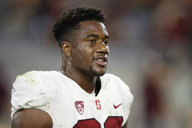 TEMPE, AZ - OCTOBER 18: Bobby Okereke #20 of the Stanford Cardinal looks on during the game against the Arizona State Sun Devils at Sun Devil Stadium on October 18, 2018 in Tempe, Arizona. Stanford won 20-13. (Photo by Joe Robbins/Getty Images)