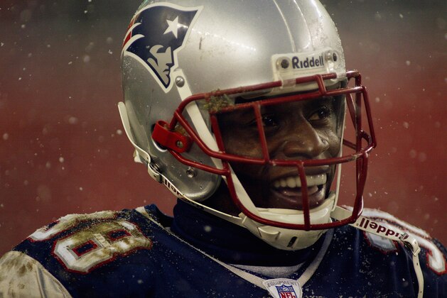 FOXBORO, MA - DECEMBER 14:  Cornerback Tyrone Poole #38 of the New England Patriots reacts on the field during the game against the Jacksonville Jaguars on December 14, 2003 at Gillette Stadium in Foxboro, Massachusetts. The Patriots won 27-13. (Photo by Rick Stewart/Getty Images)