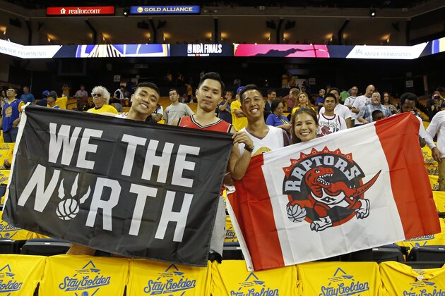 OAKLAND, CA - JUNE 05: Fans pose for photos before Game Three of the NBA Finals between the Toronto Raptors against the Golden State Warriors on June 5, 2019 at Oracle Arena in Oakland, California. NOTE TO USER: User expressly acknowledges and agrees that, by downloading and/or using this photograph, user is consenting to the terms and conditions of the Getty Images License Agreement. Mandatory Copyright Notice: Copyright 2019 NBAE (Photo by Rey Josue II/NBAE via Getty Images)