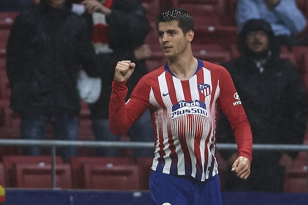 MADRID, SPAIN - APRIL 24: Alvaro Morata of Atletico de Madrid celebrates after scoring his team's first goal during the La Liga match between Club Atletico de Madrid and Valencia CF at Wanda Metropolitano on April 24, 2019 in Madrid, Spain. (Photo by Quality Sport Images/Getty Images)