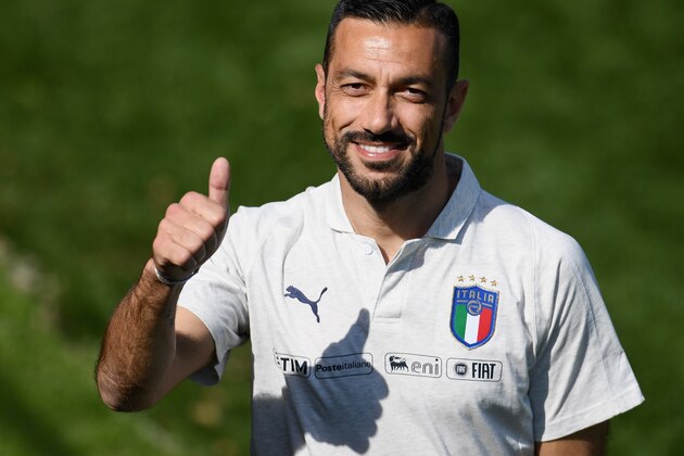 FLORENCE, ITALY - JUNE 02:  Fabio Quagliarella of Italy looks on during a Italy training session at Centro Tecnico Federale di Coverciano on June 2, 2019 in Florence, Italy.  (Photo by Claudio Villa/Getty Images)