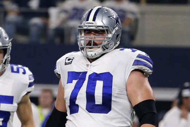 Dallas Cowboys guard Zack Martin (70) walks onto the field during an NFC wild-card NFL football game against the Seattle Seahawks in Arlington, Texas, Saturday, Jan. 5, 2019.(AP Photo/Michael Ainsworth)