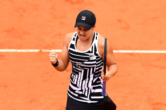 PARIS, FRANCE - JUNE 07: Ashleigh Barty of Australia celebrates victory during her ladies singles semi-final match against Amanda Anisimova of The United States during Day thirteen of the 2019 French Open at Roland Garros on June 07, 2019 in Paris, France. (Photo by Clive Mason/Getty Images)