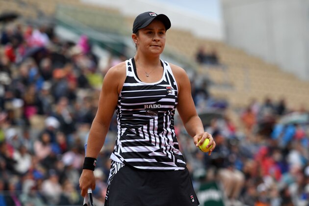 Australia's Ashleigh Barty reacts during her women's singles semi-final match against Amanda Anisimova of the US on day 13 of The Roland Garros 2019 French Open tennis tournament in Paris on June 7, 2019. (Photo by CHRISTOPHE ARCHAMBAULT / AFP)        (Photo credit should read CHRISTOPHE ARCHAMBAULT/AFP/Getty Images)