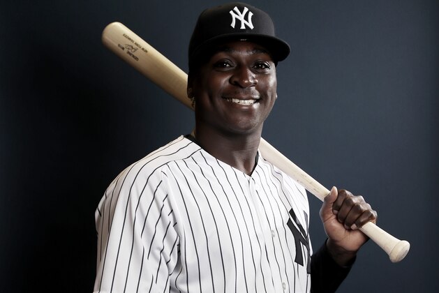 TAMPA, FLORIDA - FEBRUARY 21:  (EDITOR'S NOTE:SATURATION HAS BEEN REMOVED FROM THIS IMAGE) Didi Gregorius #18 of the New York Yankees poses for a portrait during the New York Yankees Photo Day on February 21, 2019 at George M. Steinbrenner Field in Tampa, Florida. (Photo by Elsa/Getty Images)