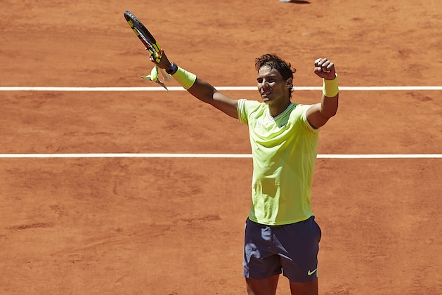 PARIS, FRANCE - JUNE 07: Rafael Nadal of Spain celebrates after winning in his mens singles semi-final match against Roger Federer of Switzerland during Day thirteen of the 2019 French Open at Roland Garros on June 07, 2019 in Paris, France.. (Photo by Quality Sport Images/Getty Images)