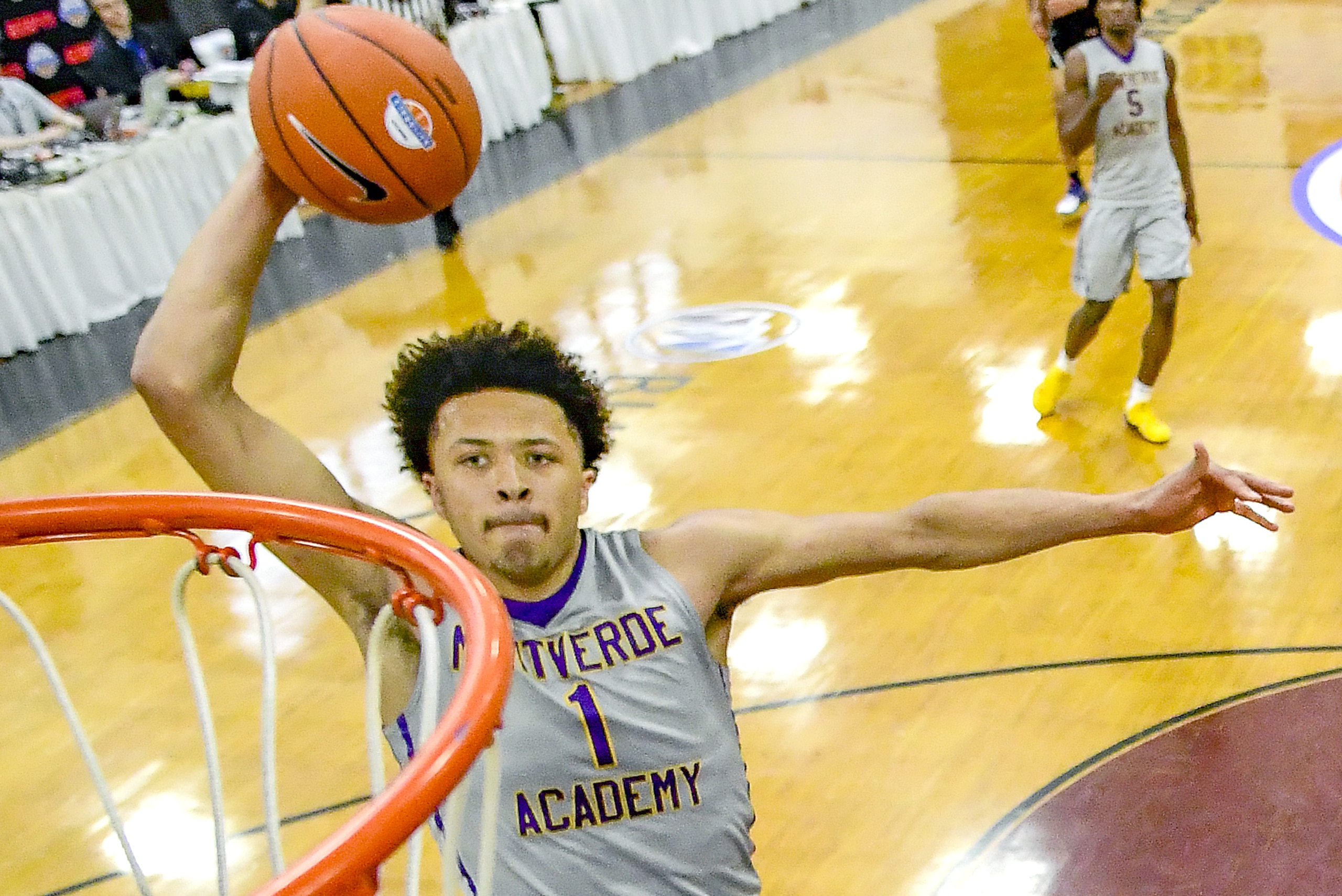MIDDLE VILLAGE, NEW YORK - APRIL 05:  Cade Cunningham #1 of Montverde Academy dunks the ball against IMG Academy in the semifinal of the GEICO High School National Tournament at Christ the King High School on April 05, 2019 in Middle Village, New York. (Photo by Steven Ryan/Getty Images)