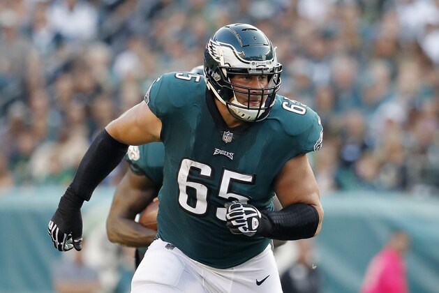 Philadelphia Eagles offensive tackle Lane Johnson pulls to block against the Minnesota Vikings during an NFL football game, Sunday, Oct. 7, 2018 in Philadelphia. (Winslow Townson/AP Images for Panini)
