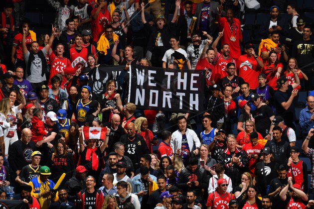 OAKLAND, CA - JUNE 7: The Toronto Raptors fans celebrate after a game against the Golden State Warriors afterGame Four of the NBA Finals on June 7, 2019 at ORACLE Arena in Oakland, California. NOTE TO USER: User expressly acknowledges and agrees that, by downloading and/or using this photograph, user is consenting to the terms and conditions of Getty Images License Agreement. Mandatory Copyright Notice: Copyright 2019 NBAE (Photo by Jesse D. Garrabrant/NBAE via Getty Images)