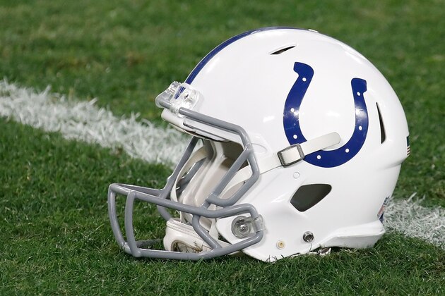 NASHVILLE, TN - DECEMBER 30:  A helmet of the Indianapolis Colts rests on the sideline during a game against the Tennessee Titans at Nissan Stadium on December 30, 2018 in Nashville, Tennessee.  (Photo by Frederick Breedon/Getty Images)