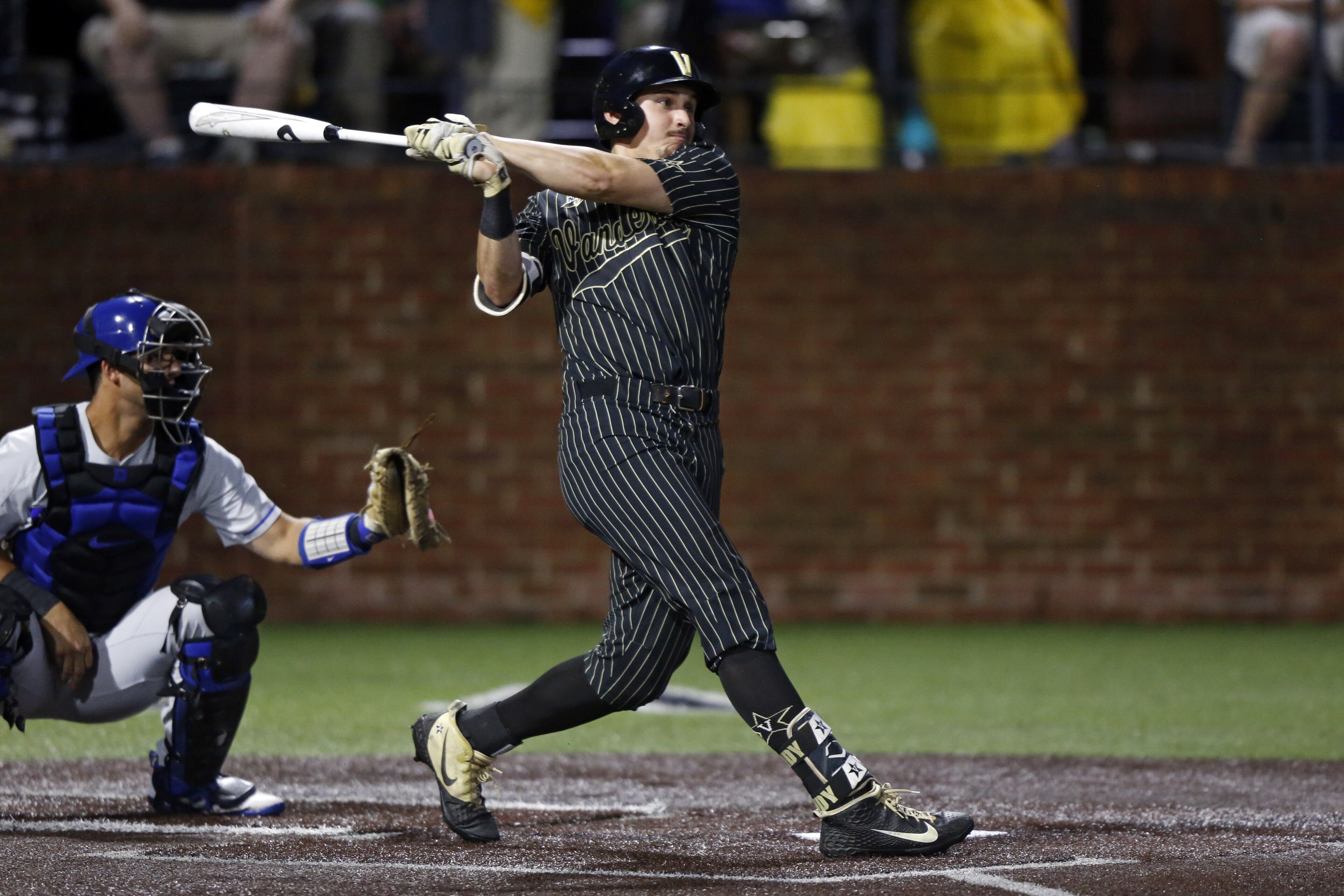 Vanderbilt's JJ Bleday follows through on a hit during the second inning of the team's NCAA college super regional baseball game against Duke on Friday, June 7, 2019, in Nashville, Tenn. (AP Photo/Wade Payne) Vanderbilt's JJ Bleday follows through on a hit during the second inning of the team's NCAA college super regional baseball game against Duke on Friday, June 7, 2019, in Nashville, Tenn. (AP Photo/Wade Payne)