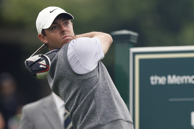 Rory McIlroy, of Northern Ireland, tees off on the 10th hole during the first round of the Memorial golf tournament Thursday, May 30, 2019, in Dublin, Ohio. (AP Photo/Jay LaPrete)