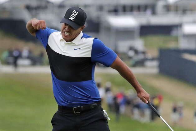 Brooks Koepka reacts after winning the PGA Championship golf tournament, Sunday, May 19, 2019, at Bethpage Black in Farmingdale, N.Y. (AP Photo/Julio Cortez)