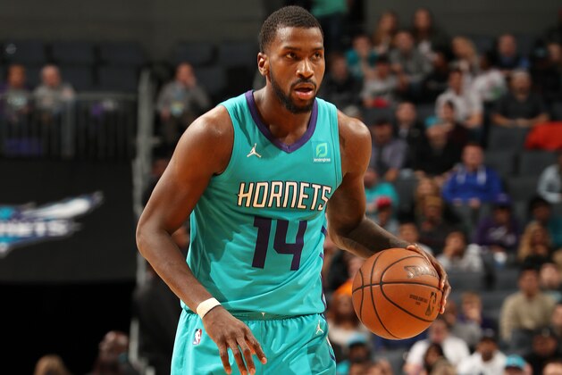 CHARLOTTE, NC - FEBRUARY 23:  Michael Kidd-Gilchrist #14 of the Charlotte Hornets handles the ball against the Brooklyn Nets on February 23, 2019 at Spectrum Center in Charlotte, North Carolina. NOTE TO USER: User expressly acknowledges and agrees that, by downloading and or using this photograph, User is consenting to the terms and conditions of the Getty Images License Agreement.  Mandatory Copyright Notice:  Copyright 2019 NBAE (Photo by Kent Smith/NBAE via Getty Images)