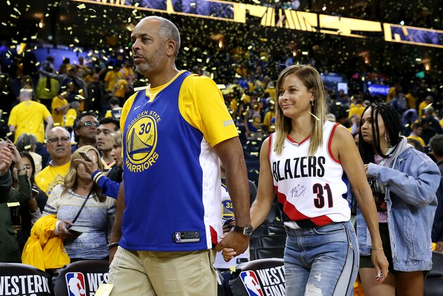 OAKLAND, CALIFORNIA - MAY 14: Dell Curry and Sonya Curry, parents of Stephen Curry #30 of the Golden State Warriors (not pictured) and Seth Curry #31 of the Portland Trail Blazers (not pictured) attend game one of the NBA Western Conference Finals at ORACLE Arena on May 14, 2019 in Oakland, California. NOTE TO USER: User expressly acknowledges and agrees that, by downloading and or using this photograph, User is consenting to the terms and conditions of the Getty Images License Agreement. (Photo by Ezra Shaw/Getty Images)
