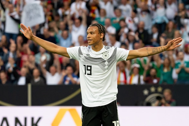 MAINZ, GERMANY - JUNE 11: Leroy Sane of Germany celebrates after his team's third goal during the UEFA Euro 2020 Qualifier match between Germany and Estonia at Opel Arena on June 11, 2019 in Mainz, Germany. (Photo by TF-Images/Getty Images)