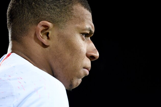 France's forward Kylian Mbappe looks on during the UEFA Euro 2020 qualification football match between Andorra and France at the National stadium in Andorra La Vella, on June 11, 2019. (Photo by FRANCK FIFE / AFP)        (Photo credit should read FRANCK FIFE/AFP/Getty Images)