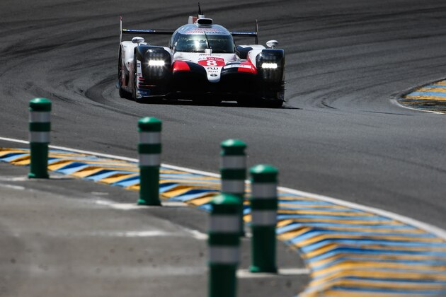 LE MANS, FRANCE - JUNE 02: The #08 Toyota Gazoo Racing TS050 Hybrid of Sebastien Buemi, Kazuki Nakajima, Fernando Alonso, and Brendon Hartley in action at the Le Mans Test Day on June 2, 2019 in Le Mans, France. (Photo by James Moy Photography/Getty Images)