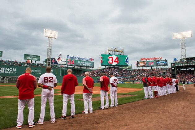 BOSTON, MA - JUNE 10: The Boston Red Sox held a moment of reflection for former player David Ortiz prior to the start of the game against the Texas Rangers at Fenway Park on June 10, 2019 in Boston, Massachusetts. Ortiz was shot in the back while at a club in the Dominican Republic. He underwent surgery and the Red Sox are transporting him back to Boston. (Photo by Kathryn Riley /Getty Images)
