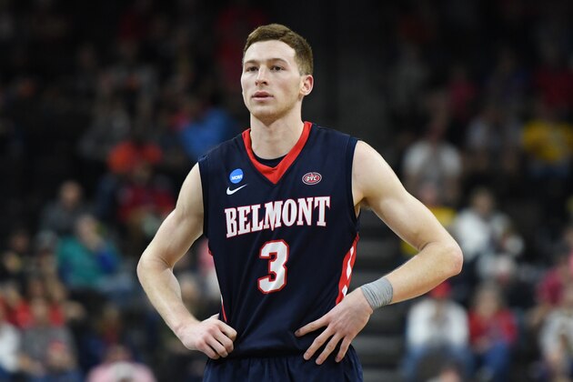 JACKSONVILLE, FL - MARCH 21: Dylan Windler #3 of the Belmont Bruins looks on during the First Round of the NCAA Basketball Tournament against the Maryland Terrapins at the VyStar Veterans Memorial Arena on March 21, 2019 in Jacksonville, Florida. (Photo by Mitchell Layton/Getty Images)